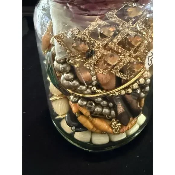 Jewelry Jar Wearable Lot Beads Necklaces Bracelets Earrings Vintage 16oz Jar - Picture 6 of 9